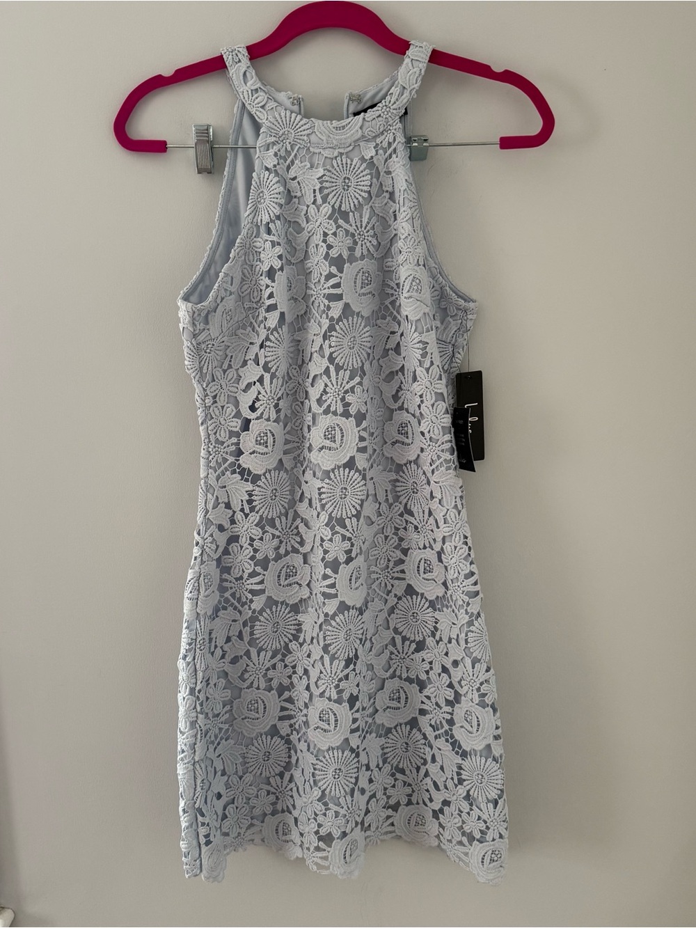 Lulus Lace Halter Shift Dress in Light Blue
